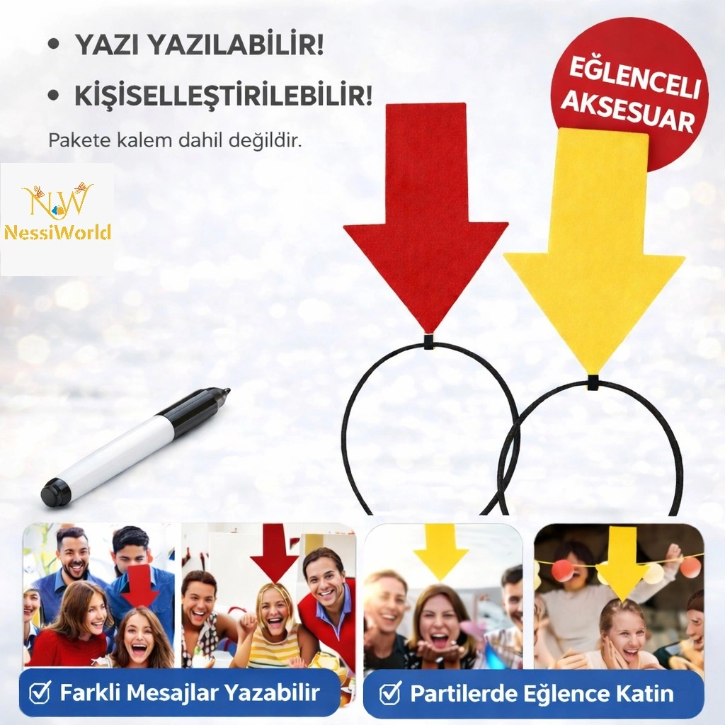 Ok İşaretli Mesaj Tacı 2'li Set Sarı Kırmızı (Kişiselleştirilebilir Model)