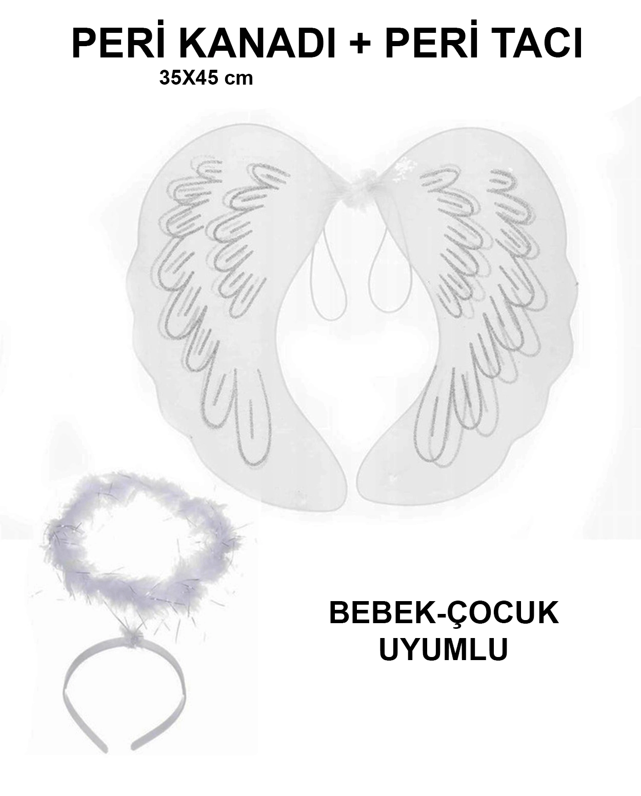 Dantel Tüllü Peri Kanadı ve Tacı Seti 45x40 cm