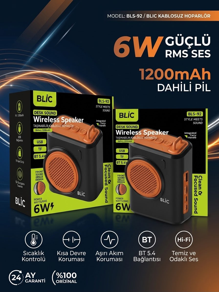 Blic BLS-92 Kablosuz Bluetooth Hoparlör (6W Güçlü Ses & TF Kart / USB Girişli)