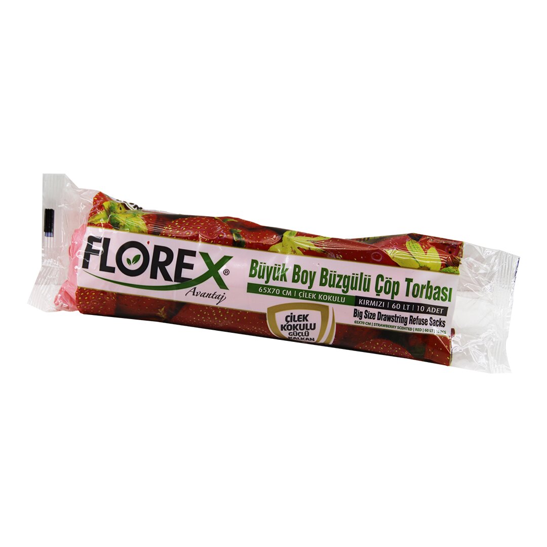 250 ADET FLOREX-502 ÇİLEK KOKULU BÜZGÜLÜ BÜYÜK 10PCS 65X70CM ÇÖP TORBASI 25x10=250