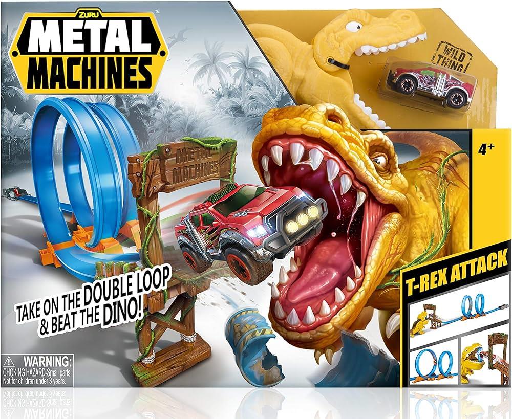 Metal Machines T-Rex Saldırısı (T-Rex Attack) Yarış Pisti Oyun Seti - İkili Çember ve Araç Dahil