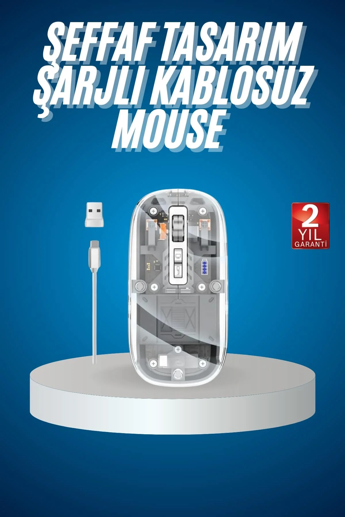 Sessiz Tıklama Çift Modlu Bluetooth Ve Alıcı Şeffaf Mouse Fare