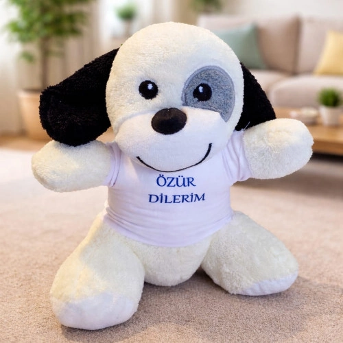 Sevimli Peluş Köpek 25 cm Özür Dilerim Tişörtü ile