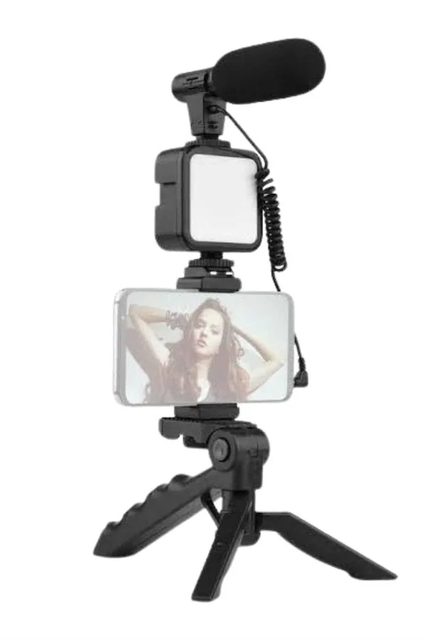 Tripod Telefon Tutucu Kumandalı Mikrofon Led Işık Vlog Video Kayıt