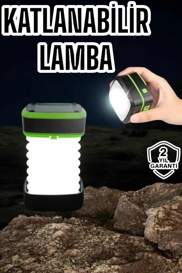 Şık Katlanabilir Solar Fener 3 Kademeli 1200 mAh LED Lamba