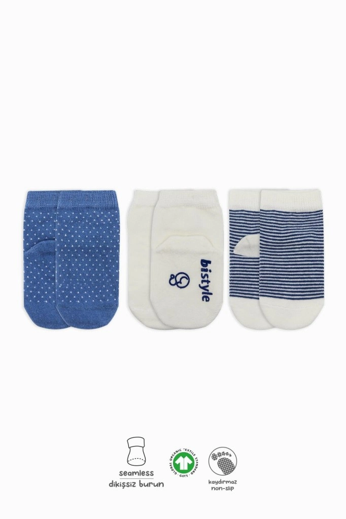 Kaymaz Puanlı Penye Soket Çorap 3'lü Set İndigo Renk