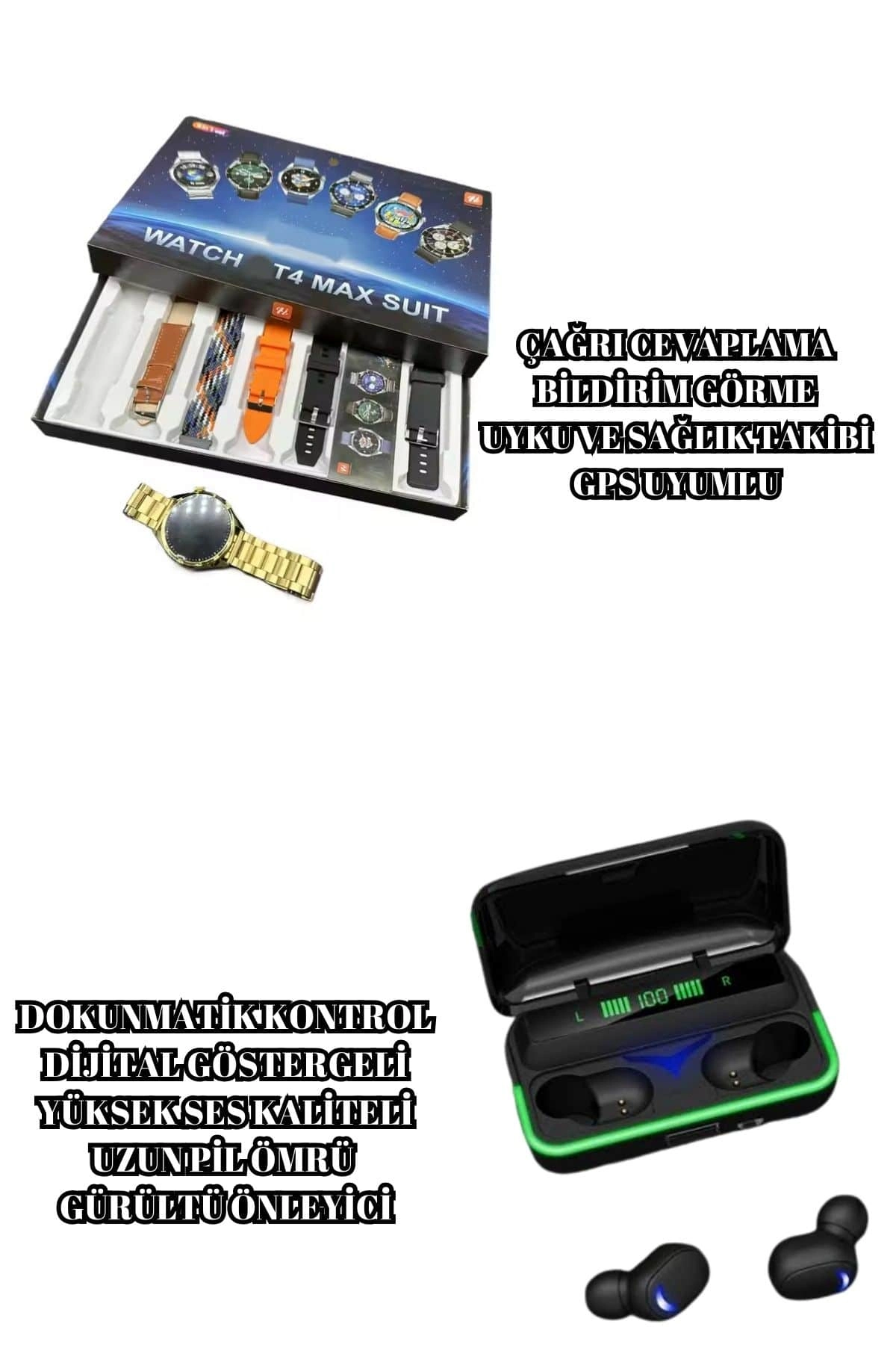 Bluetooth Kulaklık Akıllı Saat Powerbank 7 Kordonlu Metal Kordon