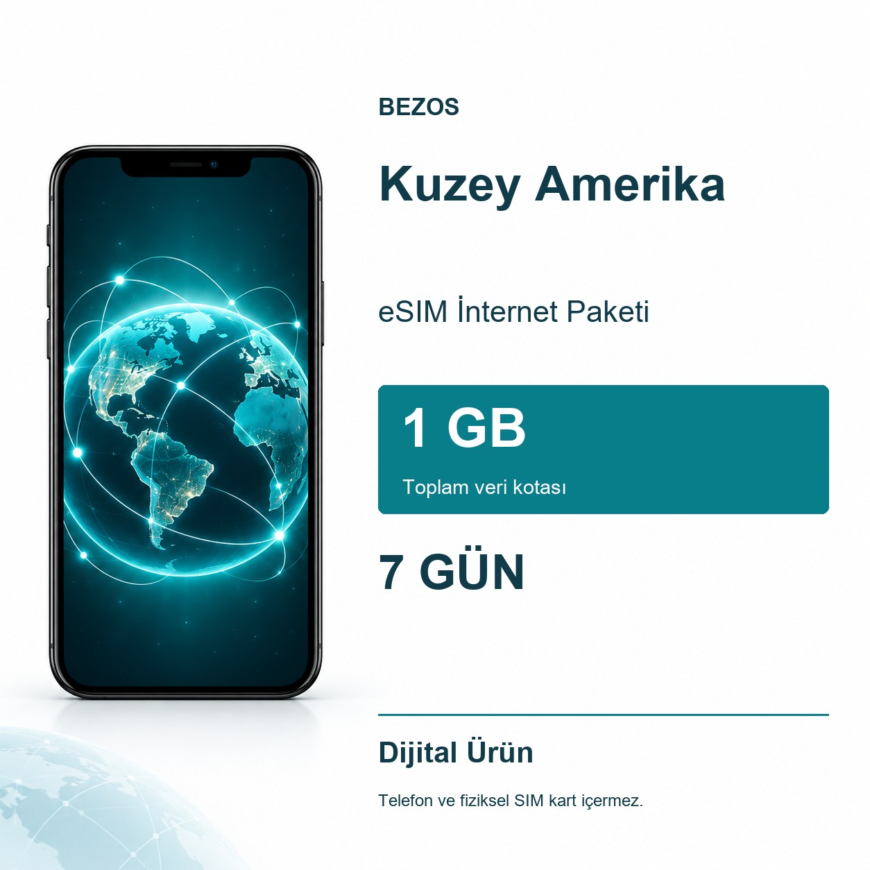 Kuzey Amerika eSIM İnternet Paketi 1 GB 7 Gün