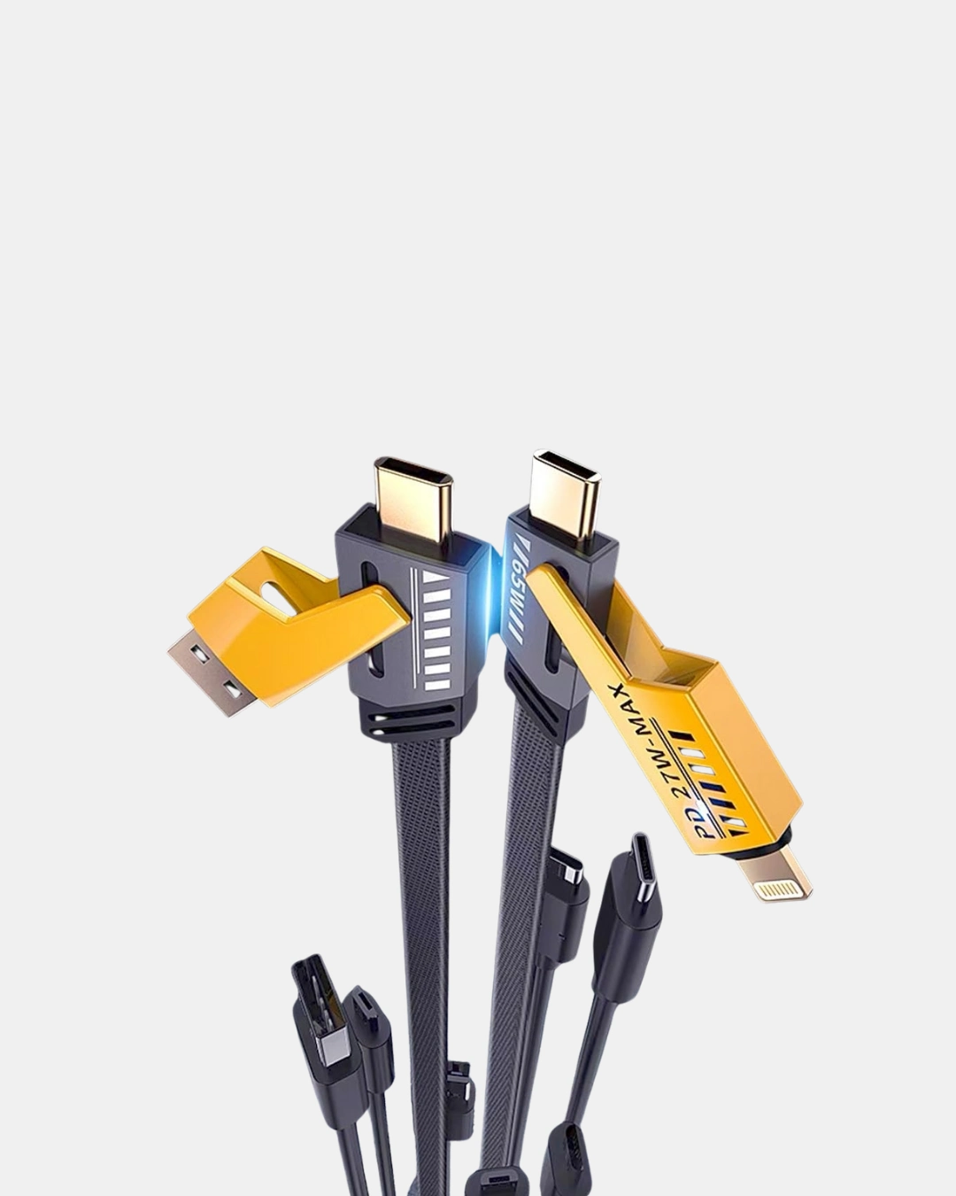 Örgülü Hızlı Şarj Kablosu 4'ü 1 Arada 65W USB-C USB-A