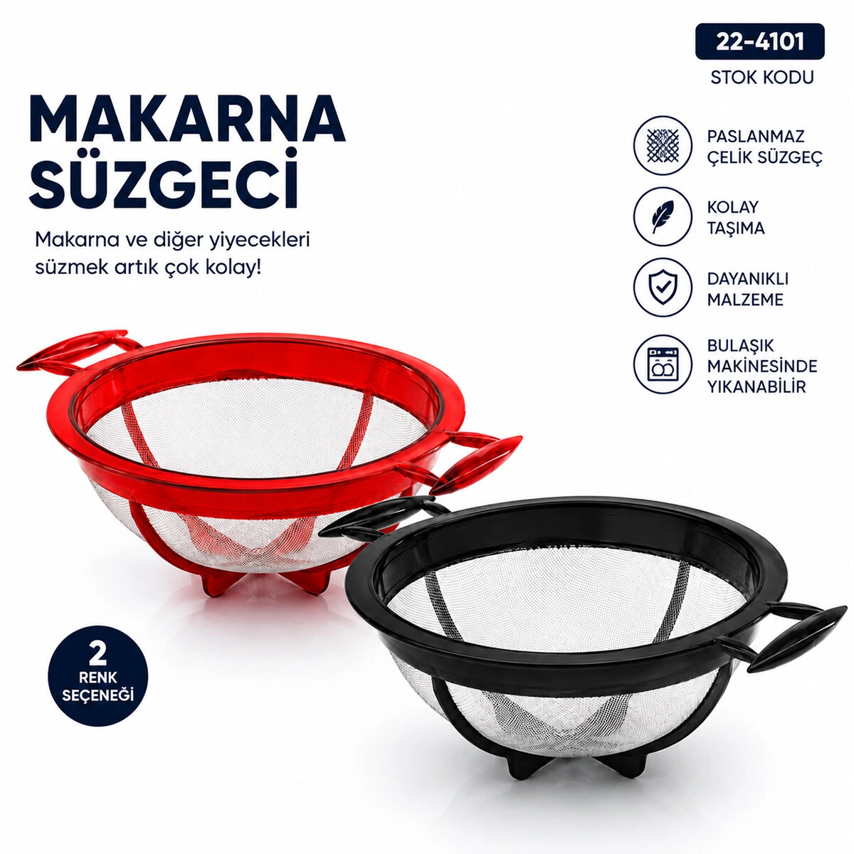 Pratik Küçük Makarna Süzgeci Plastik 1 Adet