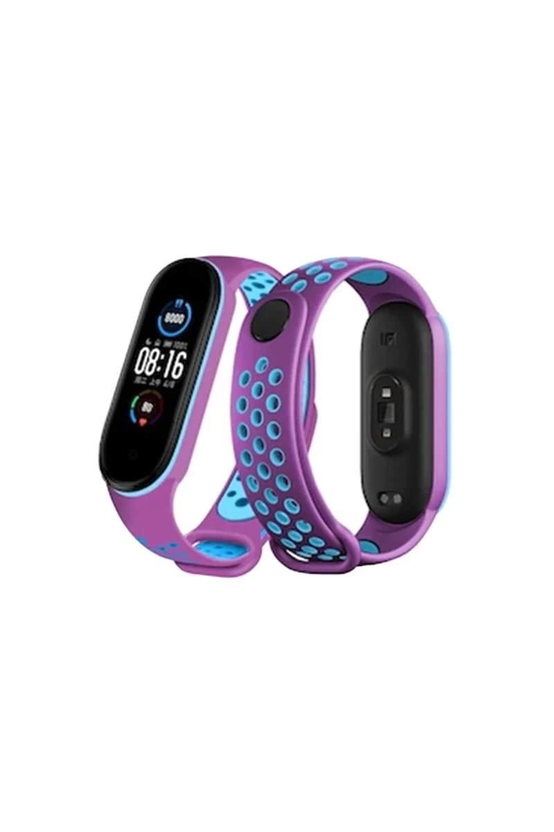 Xiaomi Mi Band 7 Uyumlu Spor Delikli Kordon - Mor-Mavi
