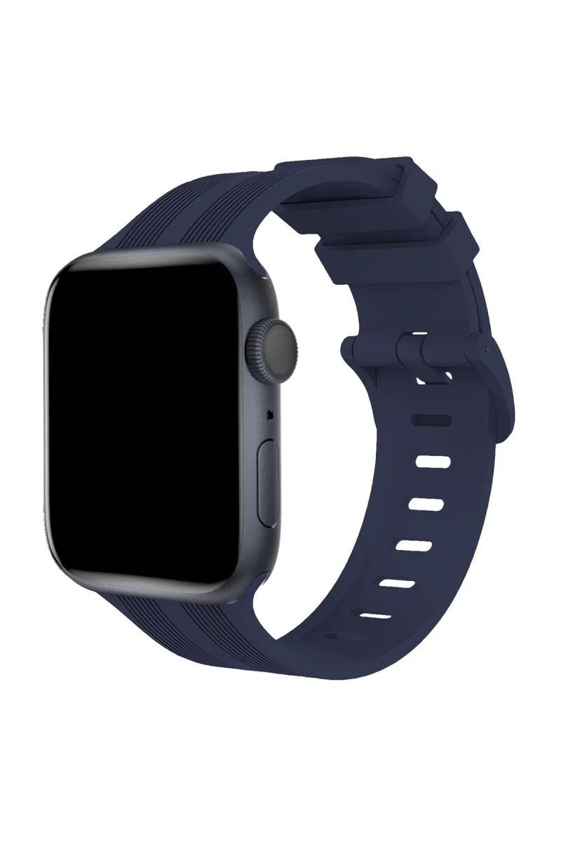 Apple Watch 38mm Uyumlu KR408 Çizgili Silikon Kordon - Lacivert