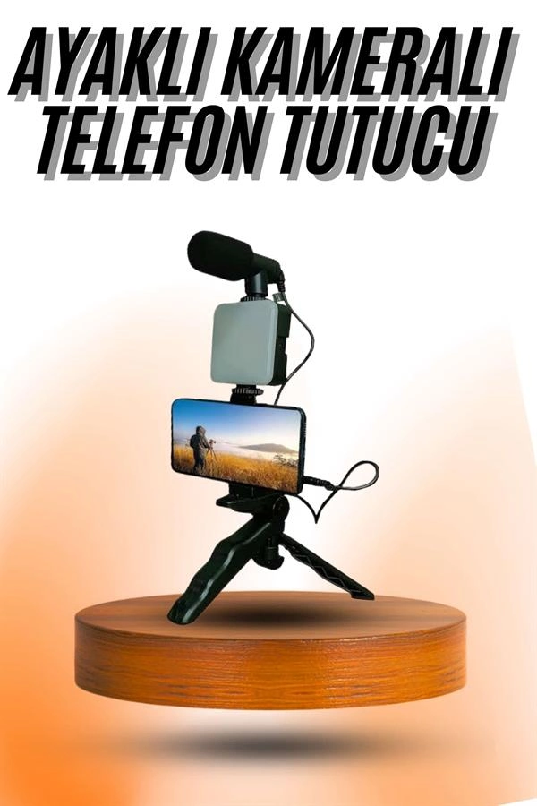Mikrofonlu Mini Tripod Telefon Tutucu Vlog Seti