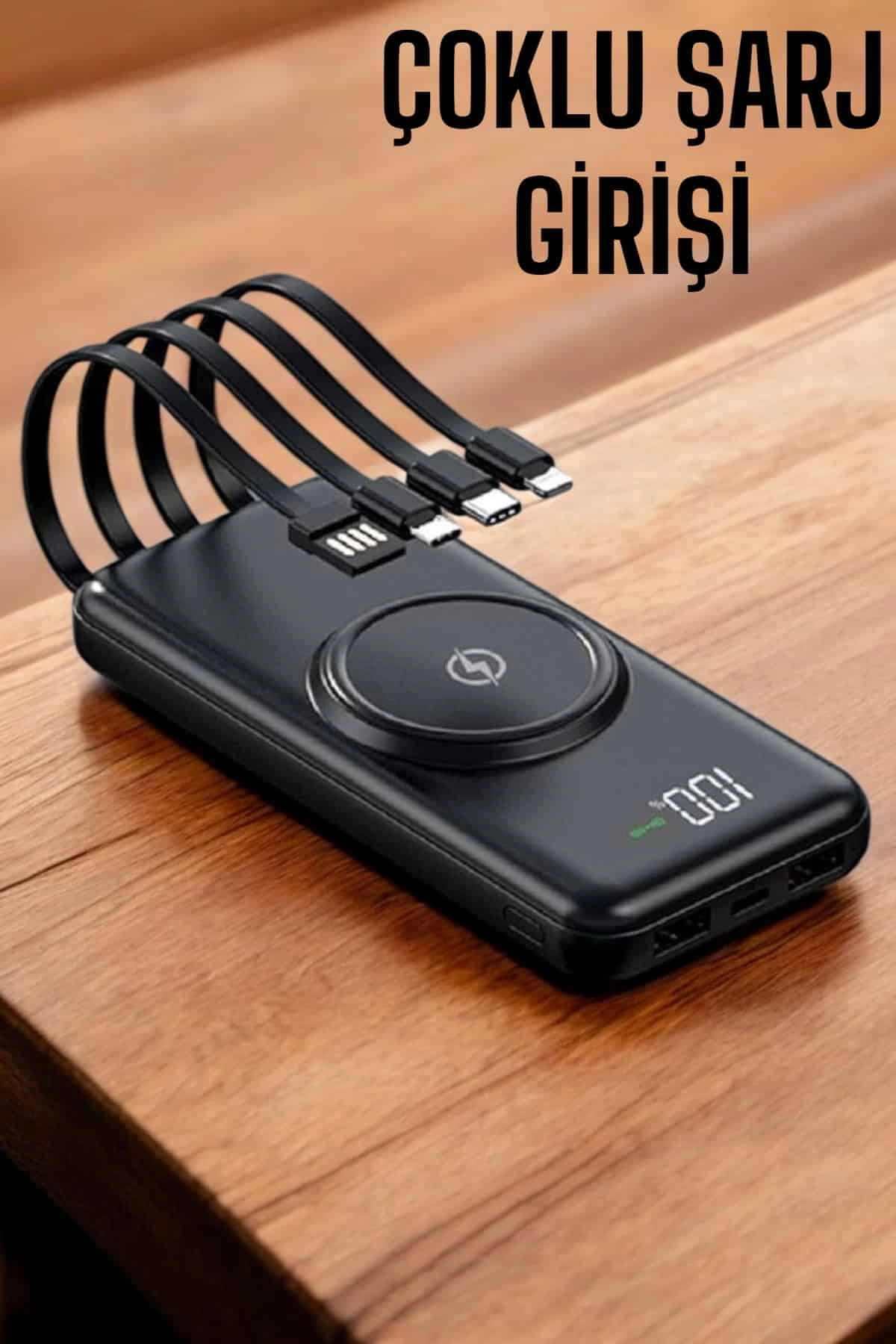 Siyah 10000 mAh Powerbank Hızlı Şarj 3 Çıkışlı
