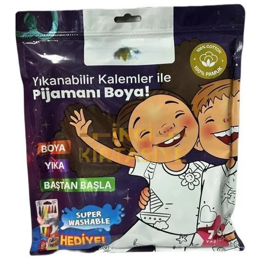 Eğlenceli Boyanabilir Pijama 7-8 Yaş Kalem Hediyeli