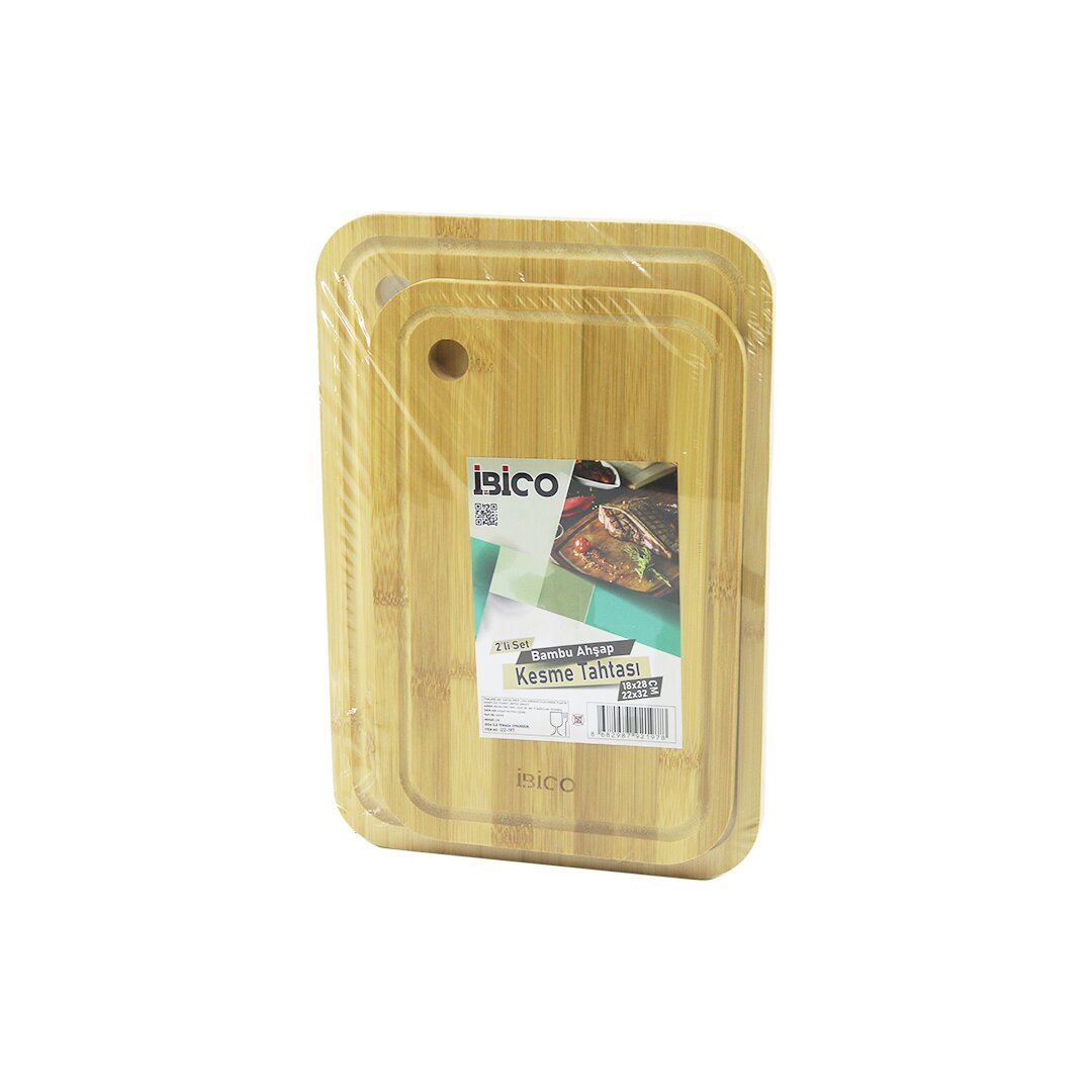 2PCS Setoval Kenarlı - Yuvarlak Delikli Ahşap Bambu Kesim Panosu - Kesme Tahtası 18X28X1CM--22X32X1CM