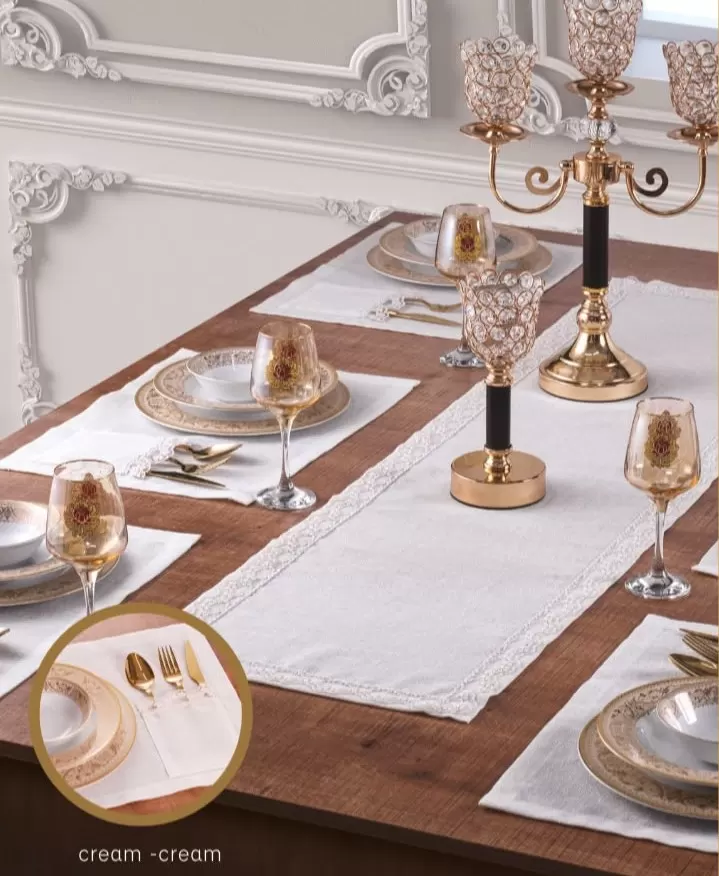 Zara Yemek Takımı 7 Parça 6 Kişilik Krem-Gold Supla Runner sade Masa Takımı