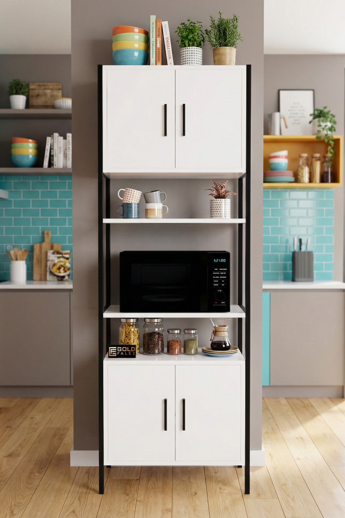 Fırın Dolabı Metal Ayaklı Beyaz 64 cm