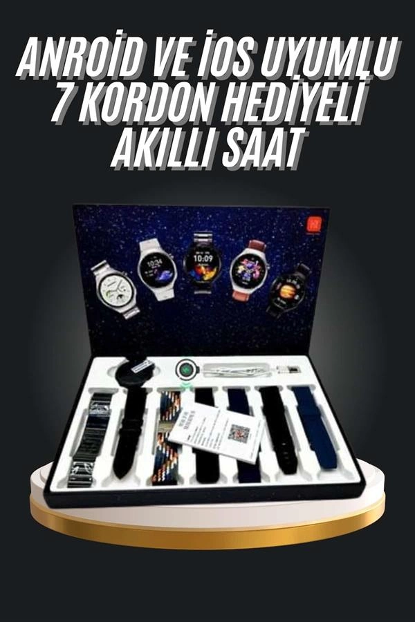 Akıllı Saat Siyah Kasa 7 Kordonlu Dokunmatik Ekran Sağlık Takibi