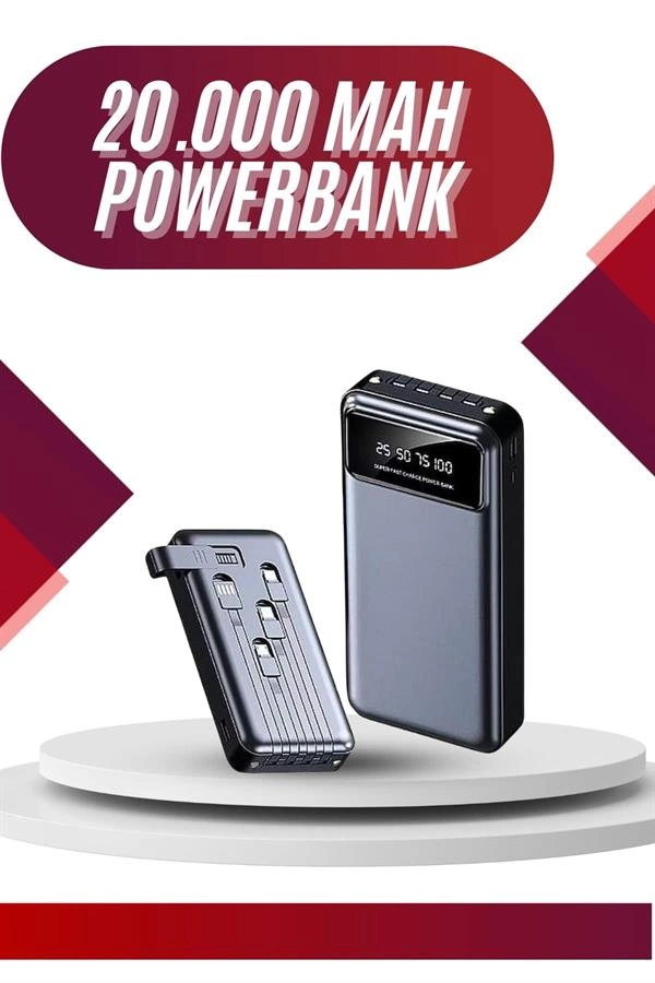 Taşınabilir 20.000 mAh Powerbank 4 Çıkışlı Hızlı Şarj