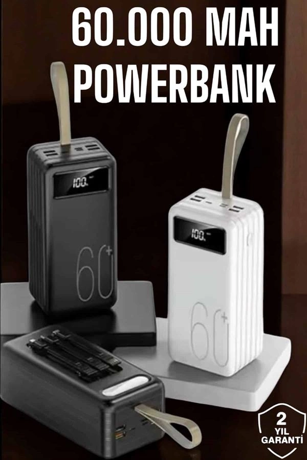 Dijital Göstergeli 4 Portlu Taşınabilir Powerbank 60000 mAh