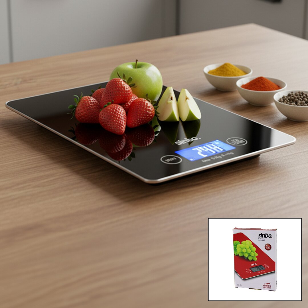 Cam Mutfak Tartısı Terazi Lcd Ekran 5KG/1GR PİLLİ=CR2032 Gr/oz/ml/ıb Ölçüm SKS-4526