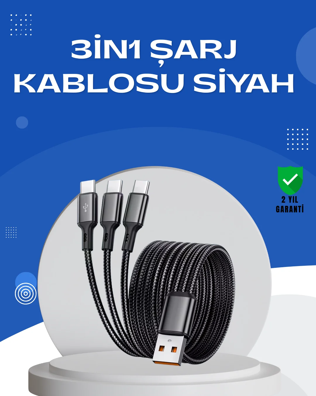 Evrensel 3 Başlıklı Şarj Kablosu – iPhone Huawei Samsung İçin