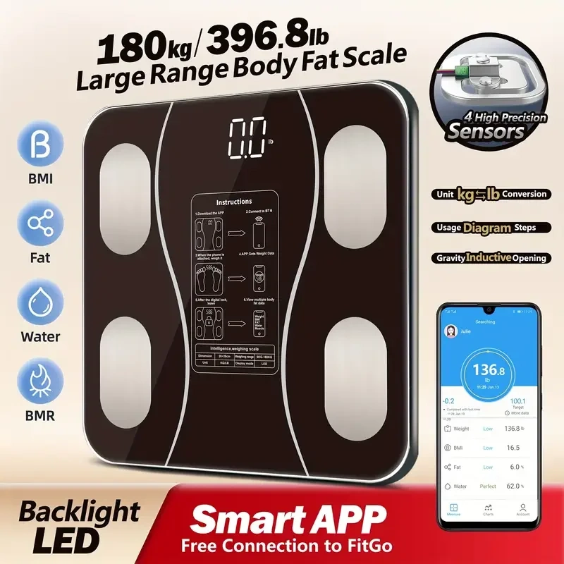 Akıllı Dijital Baskül 181.44KG Bluetooth Uyumlu Banyo