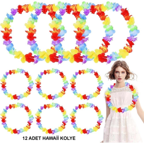 Tropikal Parti Kolyesi 12 Adet Renkli Hawaii Çiçekli