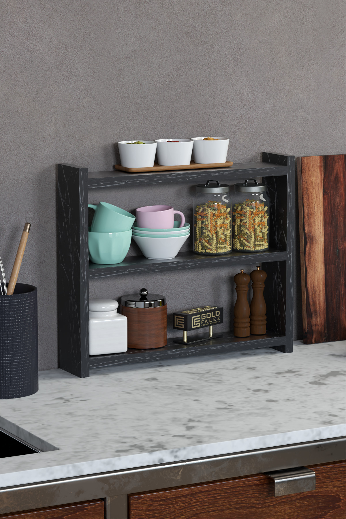 3 Raflı Tezgah Organizeri Siyah