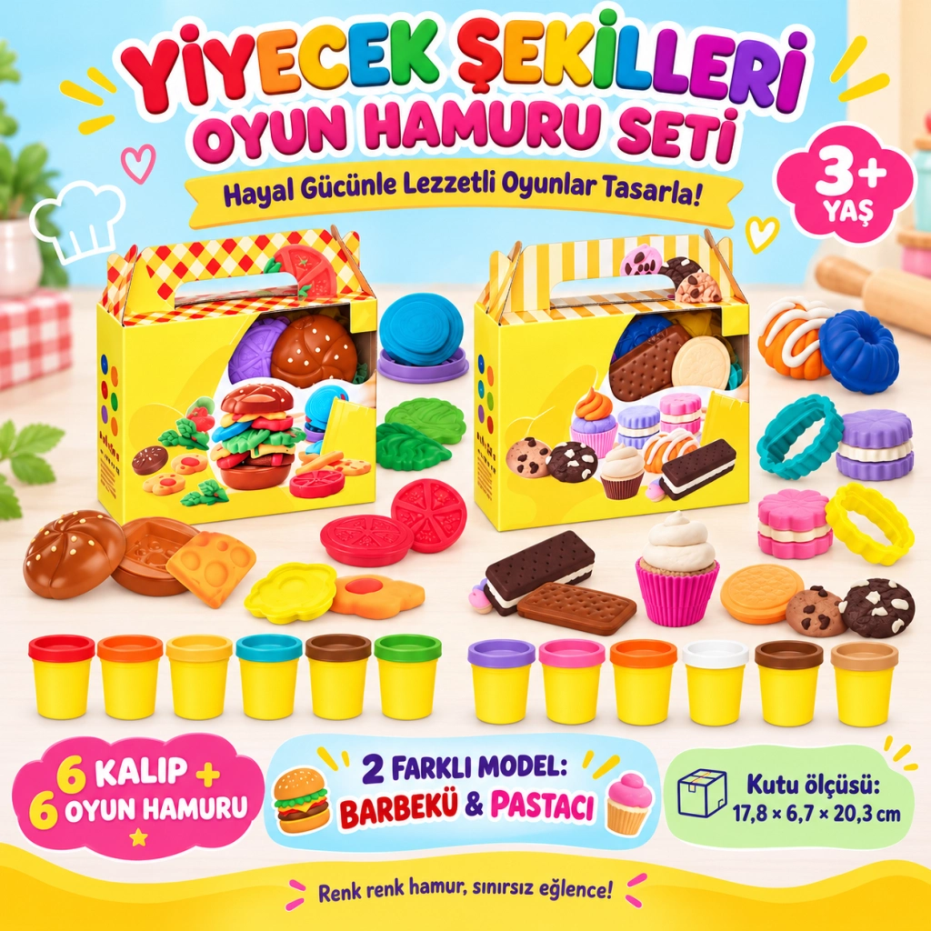 Eğlenceli Yiyecek Şekilleri Oyun Hamuru Seti 1 Adet