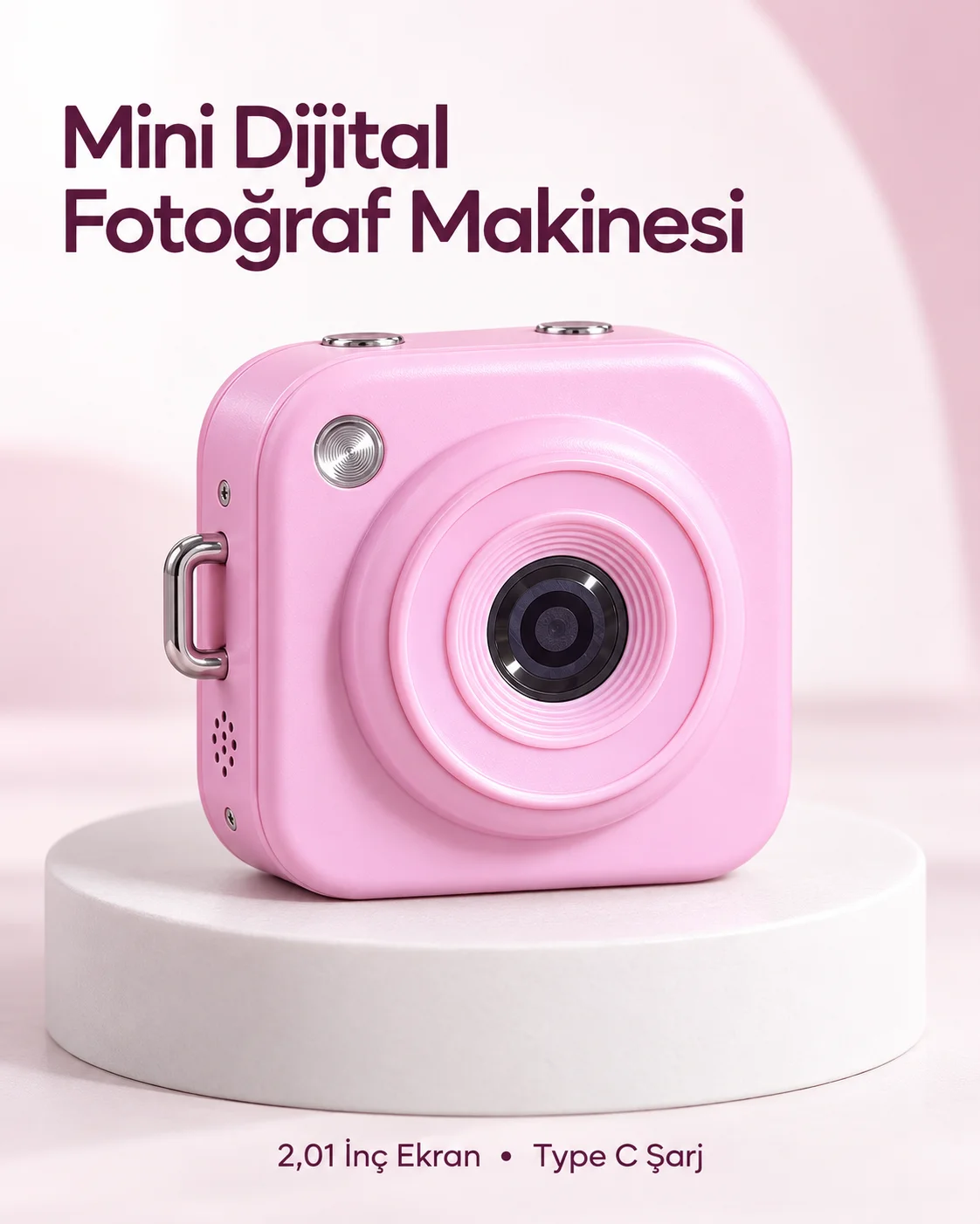 128 GB’a Kadar Hafıza Kartı Destekli Pembe Mini Dijital Fotoğraf Makinesi