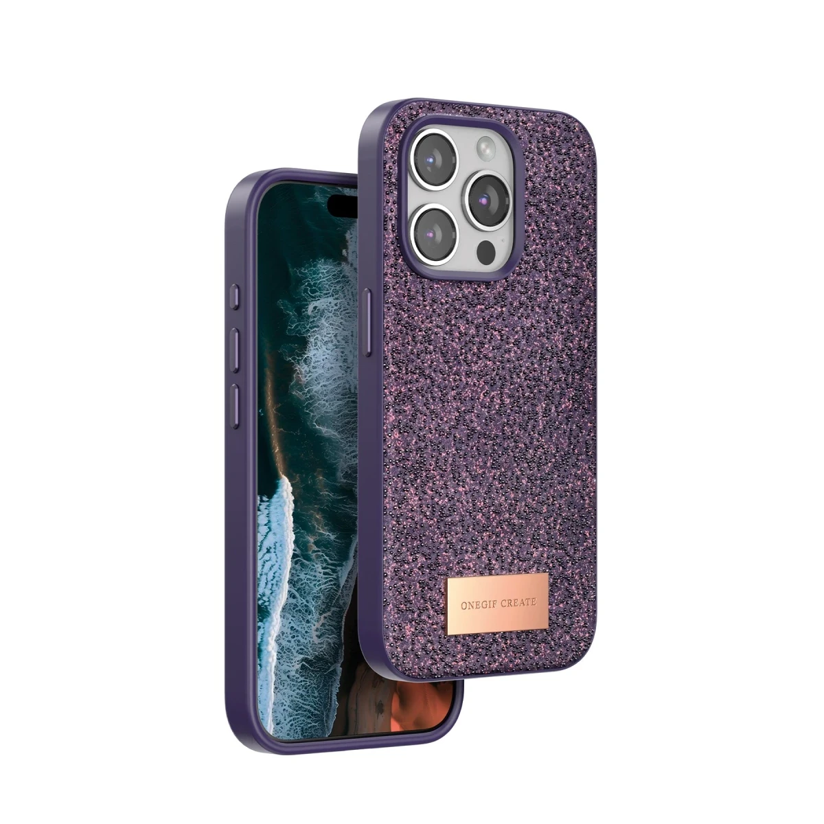 Onegif Apple iPhone 14 Pro Max Bright Simli Kapak - Derin Mor