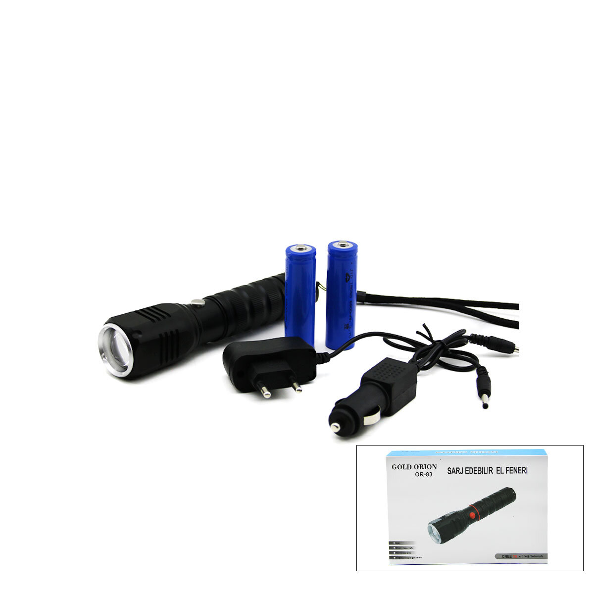 2IN1 Zoomlu El Feneri - Cob Led Fiş - Çakmak Şarjlı Metal Kasa 17CM 3000 Lumen