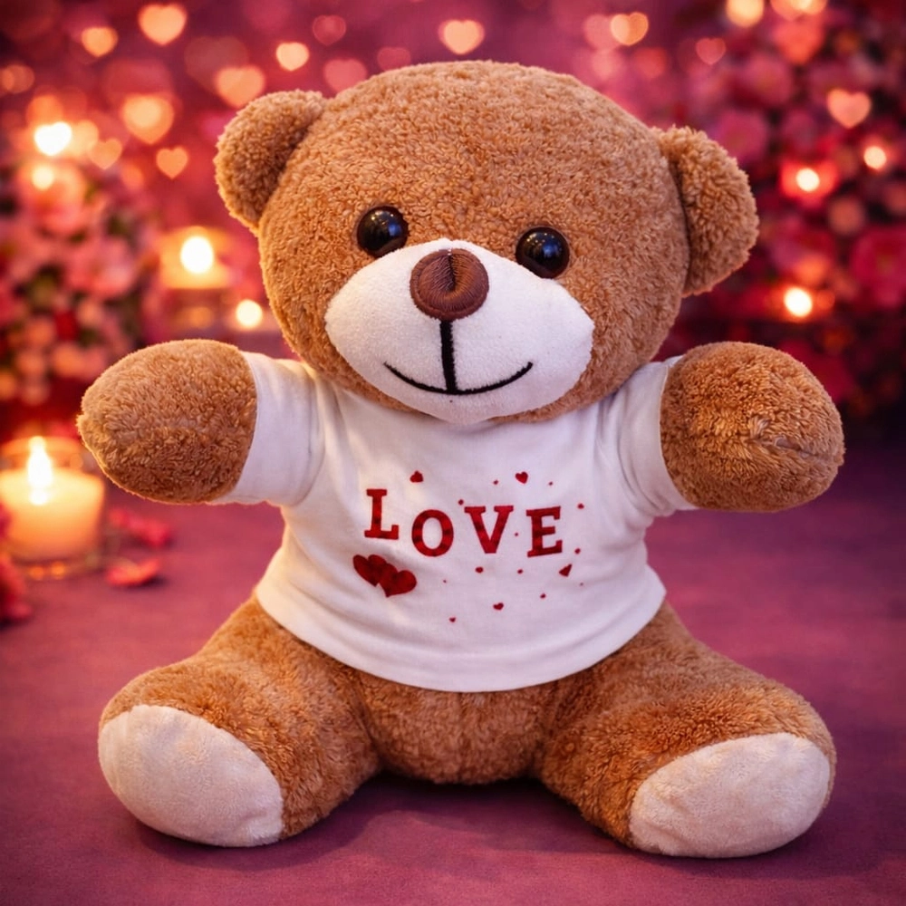 Şık Love Baskılı Peluş Tişört 25 cm Hediye Seçeneği