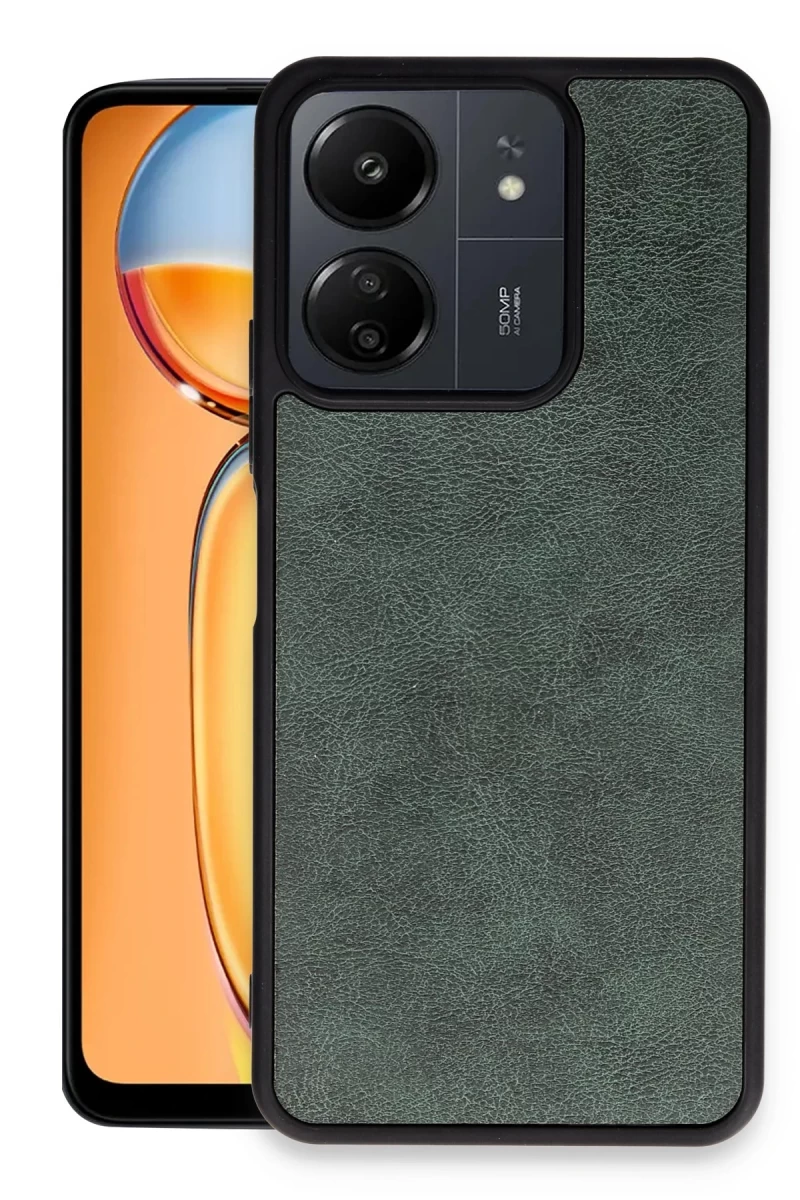 Xiaomi Redmi 13C Uyumlu Kılıf Aras Deri Kapak - Koyu Yeşil