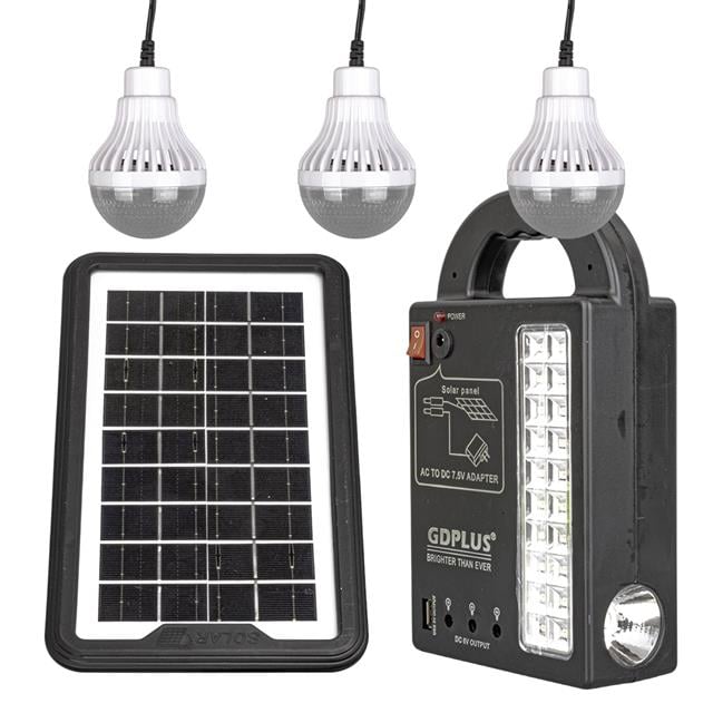 GD-999 Güneş Enerjili Solar Aydınlatma Sistemi 3 Ampullü Powerbank Özellikli Taşınabilir Kamp Seti