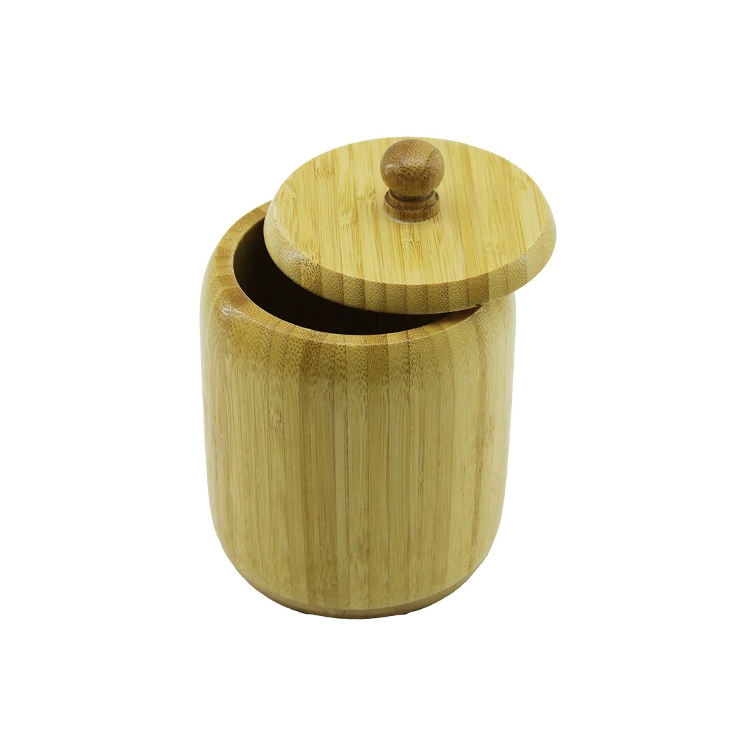 Kapaklı Ahşap Bambu Şekerlik 9 cm Çap 10.5 cm Derinlik