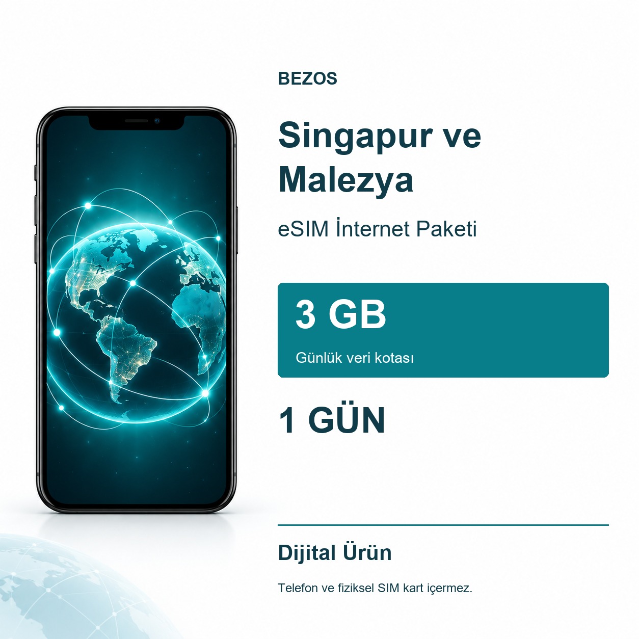 Singapur ve Malezya eSIM İnternet Paketi Günlük 3 GB 1 Gün