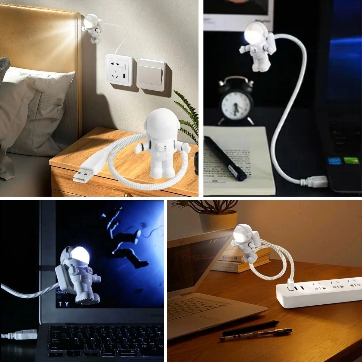Eğlenceli USB Astronot Gece Lambası 33 cm Esnek Kablo