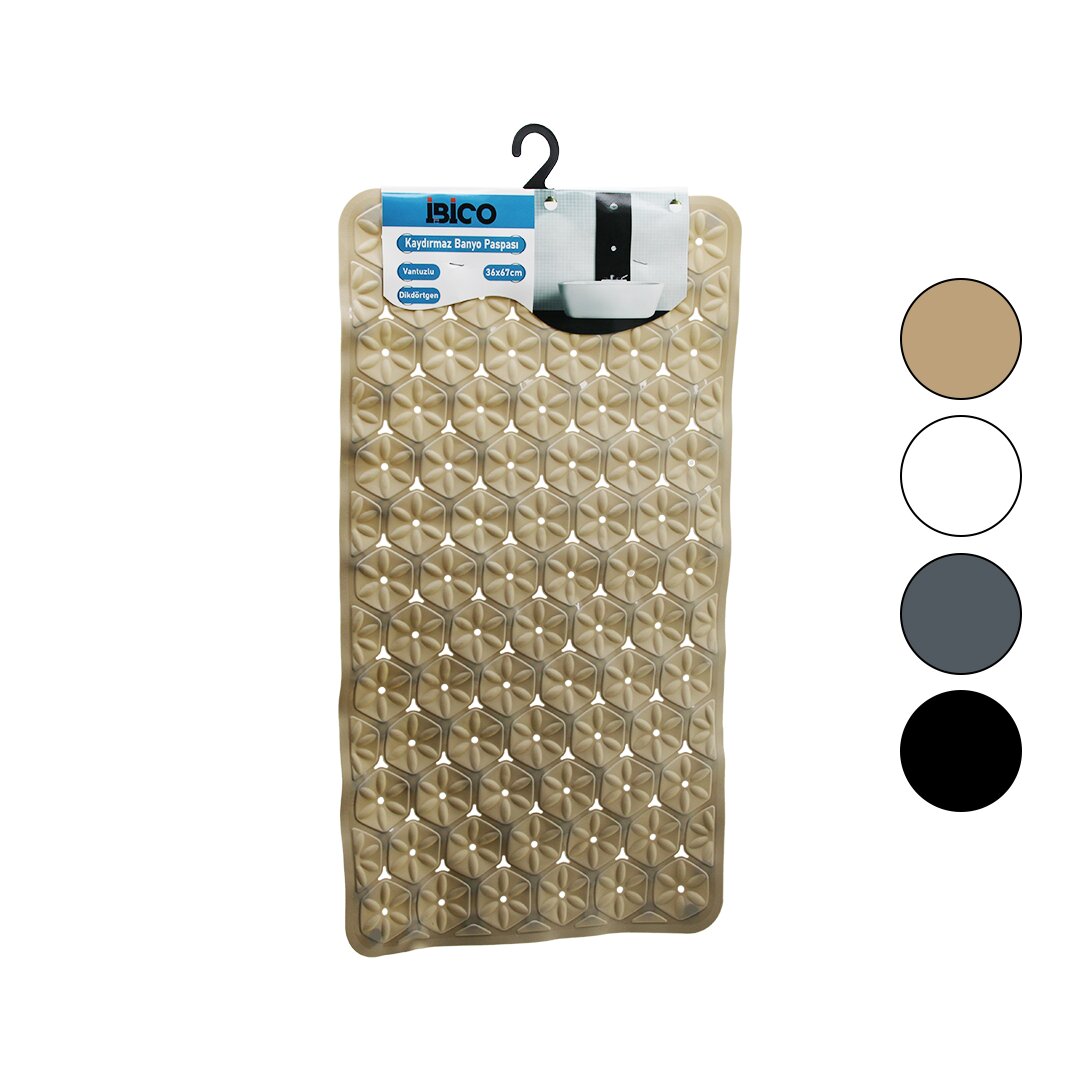 Dikdörtgen - Plastik Kabartma Çiçek Desen- Renkli 92PCS Vantuz Kaydırmaz Banyo- Küvet Paspas 36X67CM