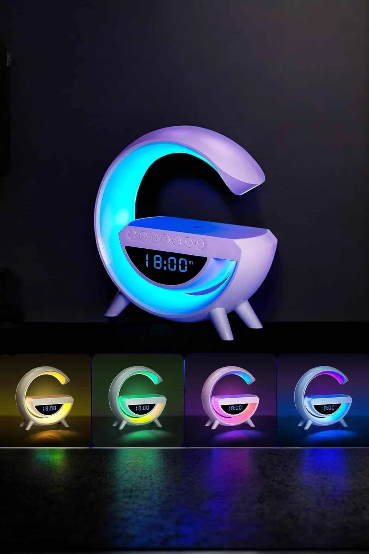 Bluetooth Hoparlör ve Kablosuz Şarj Standı - RGB Gece Lambası