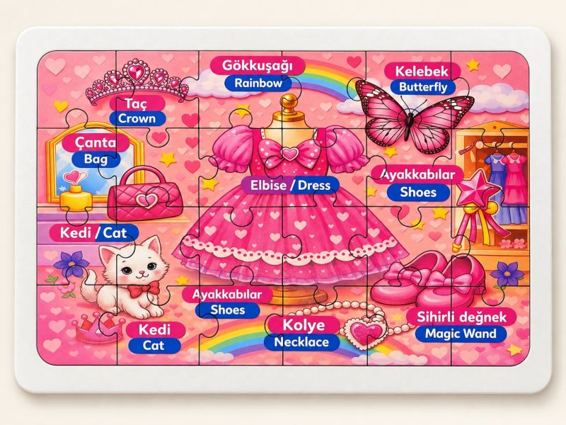 Benim Odam - Kız (Türkçe-İng) - 24 Parça Ahşap Puzzle