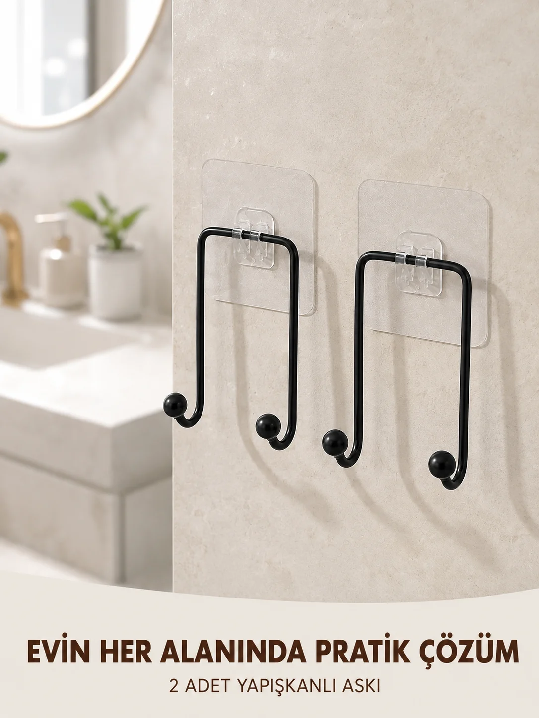 2'li Yapışkanlı Duvar Askısı Mutfak Banyo ve Ev İçin Askılık