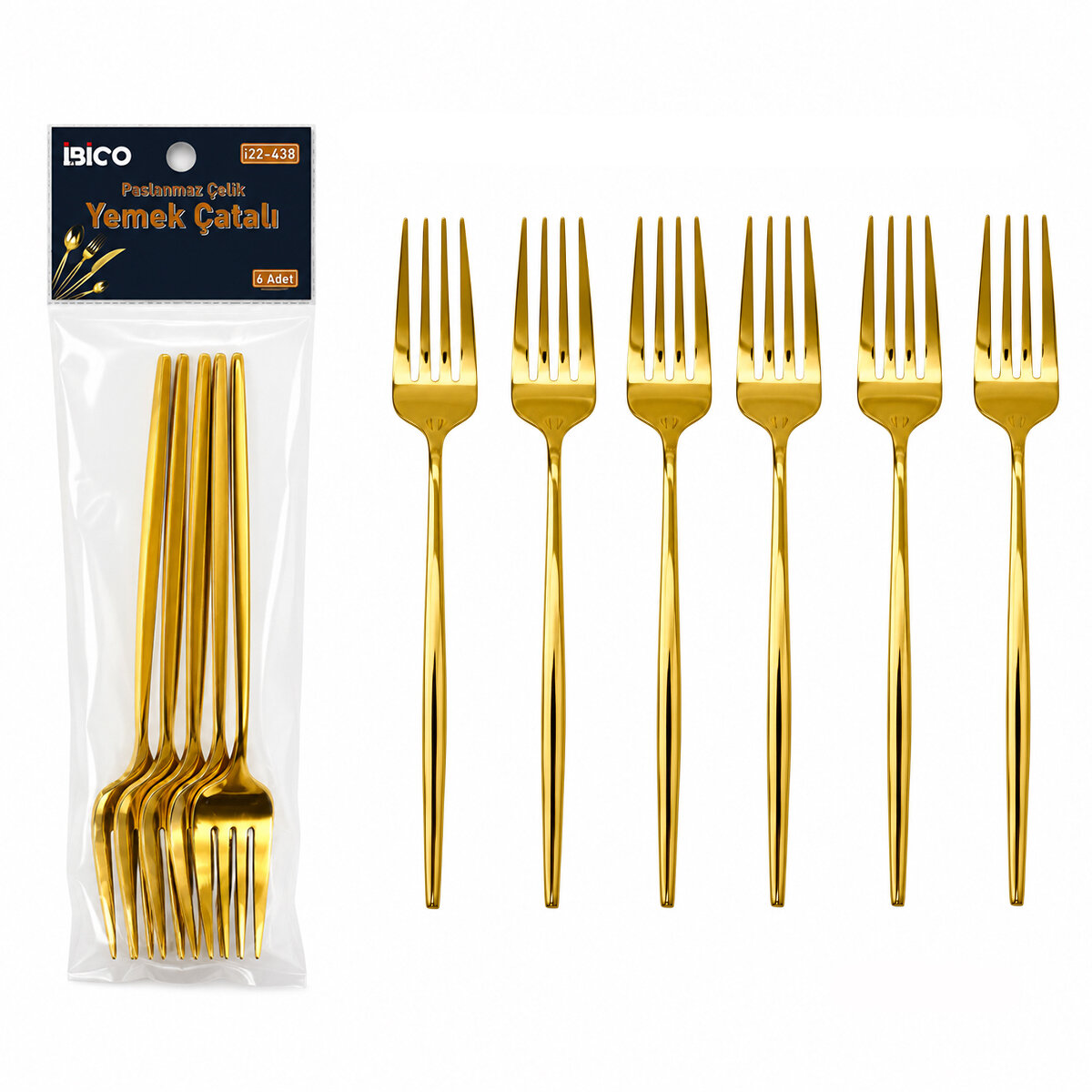 60 Parça Gold Yemek Çatal Seti 21CM - 1 Paket İçinde 6 Adet Vardır - 10 Paket Gönderilir
