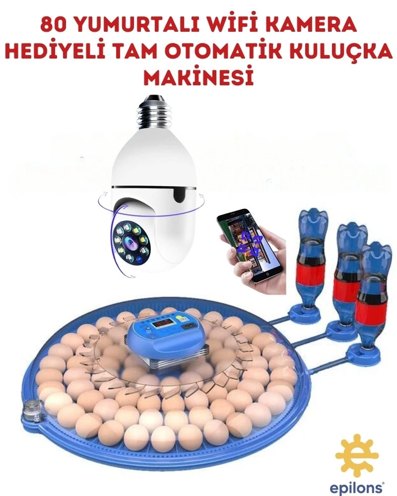 80 Yumurta Kapasiteli Tam Otomatik Çiftlik Kuluçka Makinesi Kablosuz Ampul Kamera Hediyeli MZ-80