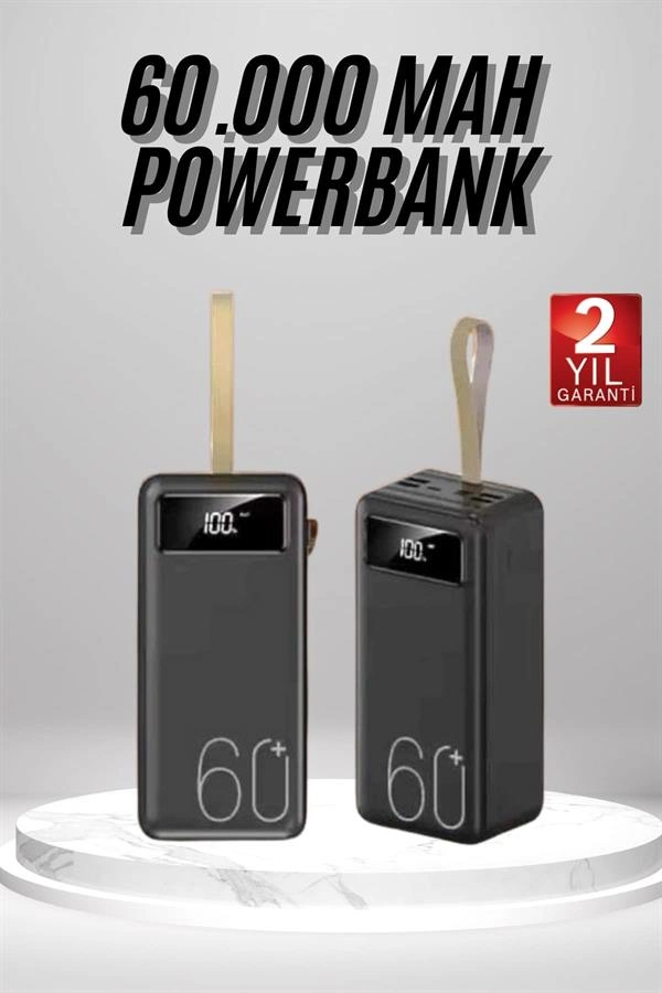 Taşınabilir Powerbank 60000 Mah LED Fenerli 4'lü Şarj Kablosu