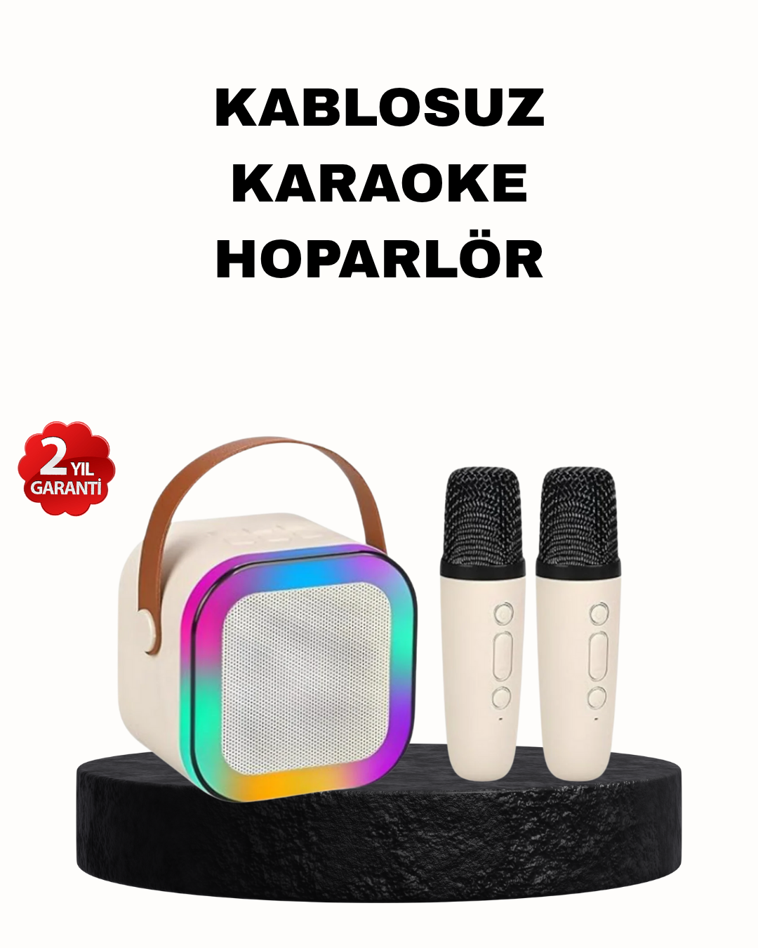 Karaoke Hoparlör Taşınabilir Çift Mikrofonlu ve LED Işıklı Bluetooth 5.0