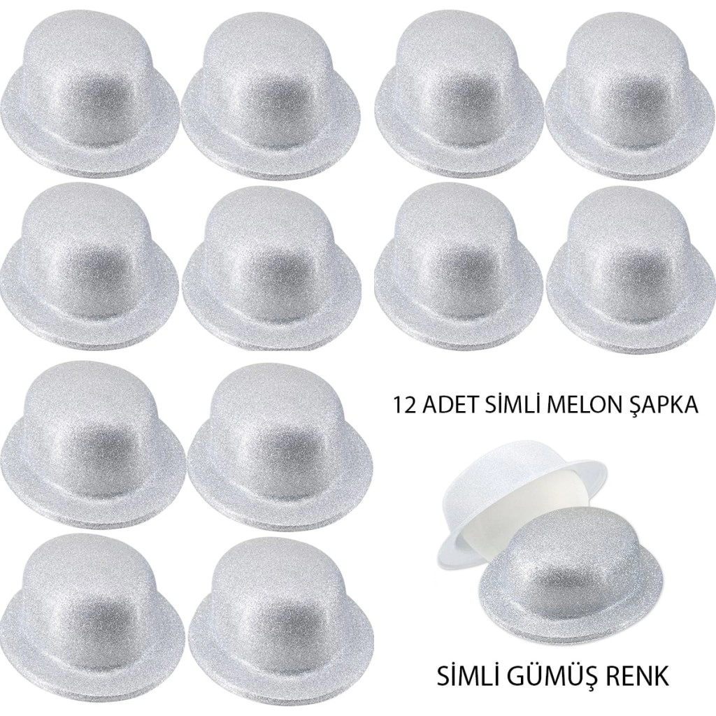 Simli Melon Yuvarlak Parti Şapkası 12 Adet