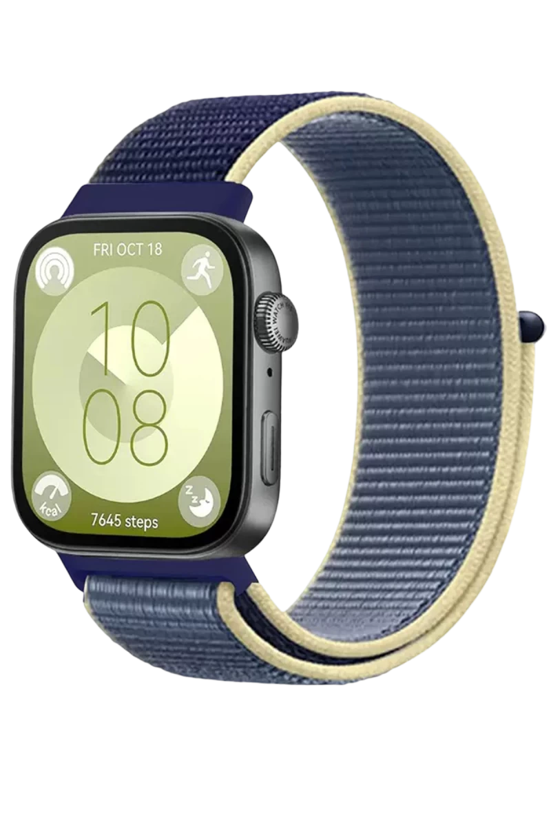Huawei Fit 4 Hasırlı Cırtcırtlı Kordon - Sarı-Lacivert